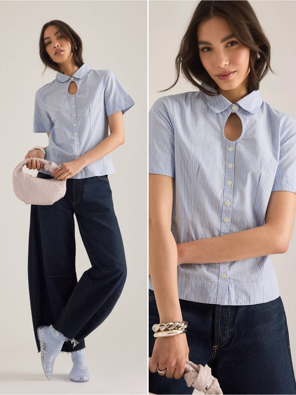 Damson Madder Ebba Keyhole Stripe Shirt Blue Scandi Top US 8 NWT